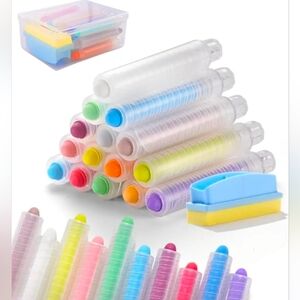 Dustless Colored Sidewalk Chalk Set with Chalkboard Eraser & Holder 15 Pcs